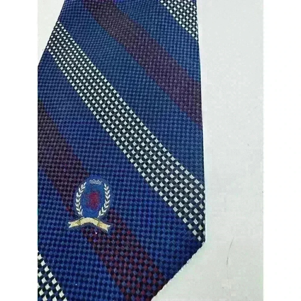 VTG Tommy Hilfiger‎ Repp Tie Jacquard 100% Silk Necktie Red Blue Woven 57L X 4W